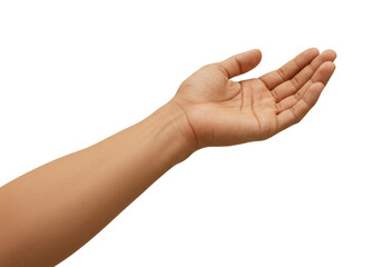 Isolated hand offering gesture, studio shot of human arm reaching out, offering a helping hand