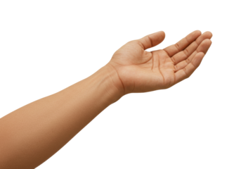 Isolated hand offering gesture, studio shot of human arm reaching out, offering a helping hand