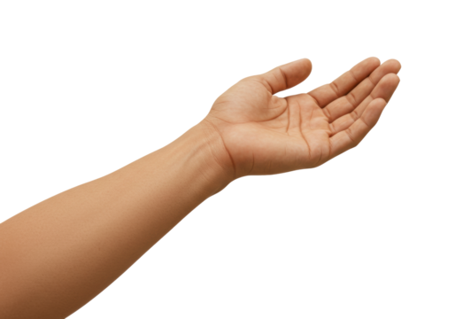Isolated hand offering gesture, studio shot of human arm reaching out, offering a helping hand