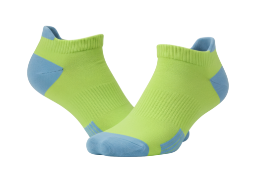 Isolated pair of ankle socks, athletic foot covering with blue heel and toe, comfortable wear