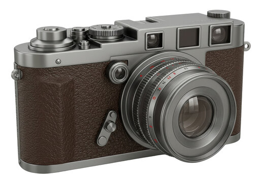 Isolated Film Camera, Analog Photography, Retro Photography Gear, Vintage Style, Brown Leather