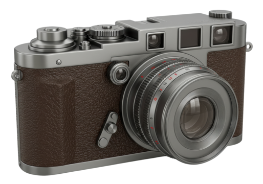Isolated Film Camera, Analog Photography, Retro Photography Gear, Vintage Style, Brown Leather