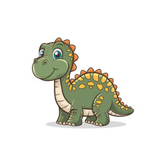 Cute Cartoon Green Baby Dinosaur with Spikes and Spots