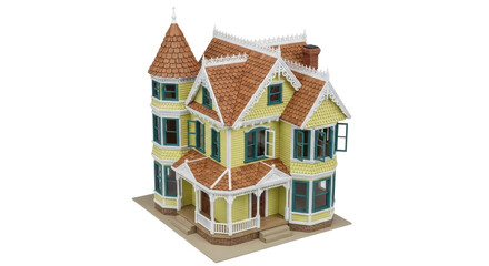 Isolated Victorian Dollhouse, Miniature Scale Model, Charming Architecture, Antique Replica