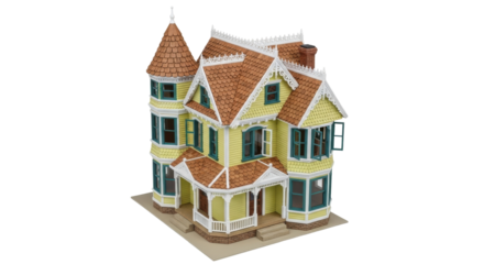 Isolated Victorian Dollhouse, Miniature Scale Model, Charming Architecture, Antique Replica