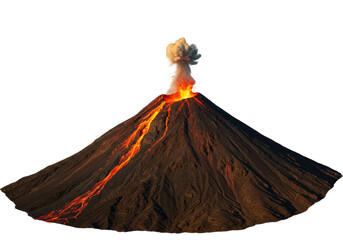 Isolated Spectacular Volcano Eruption, Mountain Geology, Dramatic Scenery and Hot Lava Flowing