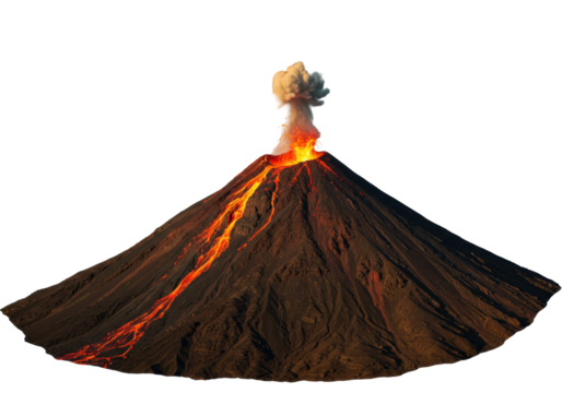 Isolated Spectacular Volcano Eruption, Mountain Geology, Dramatic Scenery and Hot Lava Flowing