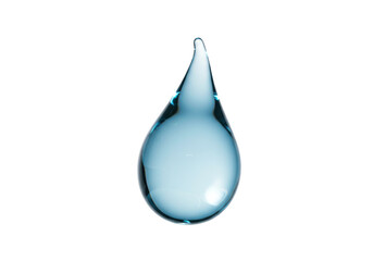 Isolated droplet of light-blue liquid, single raindrop, crystal clear water drop in closeup