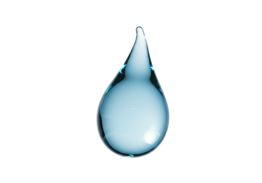Isolated droplet of light-blue liquid, single raindrop, crystal clear water drop in closeup