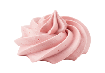 Isolated pink frosting swirl for bakery decoration. Cake, cupcake, pastry, dessert topping