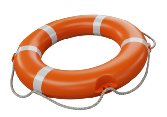 Isolated orange life preserver for water safety, coast guard, marine, sea rescue assistance