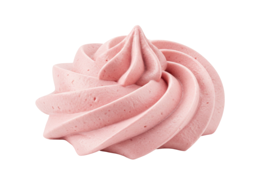 Isolated pink frosting swirl for bakery decoration. Cake, cupcake, pastry, dessert topping