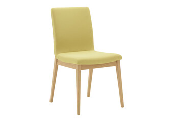 Isolated chair with light wood frame and soft yellow seat is a stylish piece of furniture