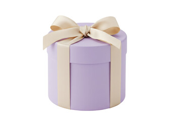 Isolated lilac box with a cream ribbon in a studio setting, presents and holiday packaging