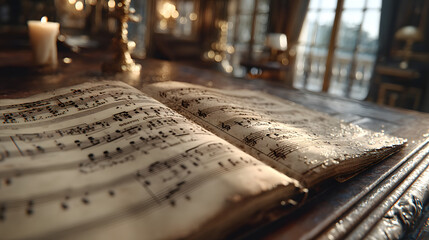 a notebook with musical notes on the table