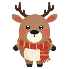Obraz premium Cute reindeer with scarf cartoon vector illustration design graphic flat