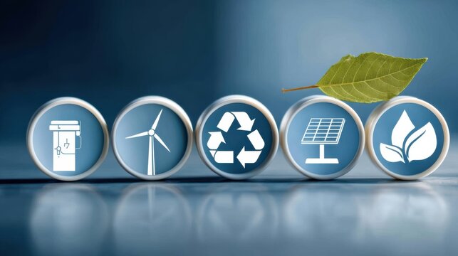 Renewable energy icons digital art sustainability abstract background close-up green solutions