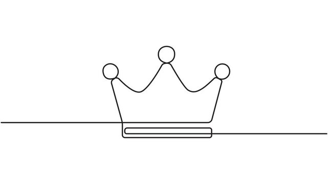 Self drawing animation of king crown outline, one line art, luma matte, isolated 4k animation video.