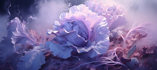 a light purple cabbage , coming out of the smoke ,creative commons attribution,generative AI