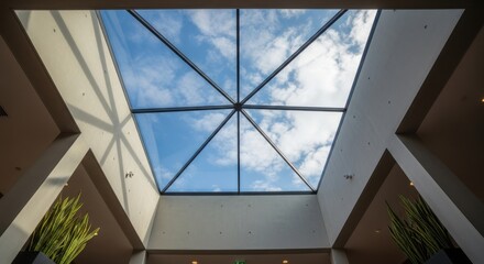 Modern architectural skylight with a view of the sky