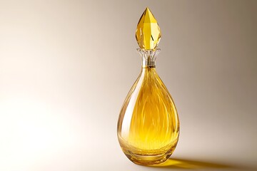 Refined glass decanter with golden liquid and dazzling crystal stopper