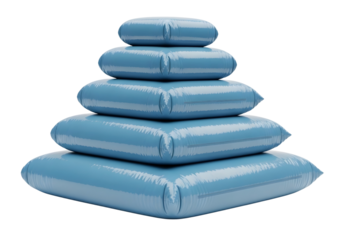 Stack of  light blue inflatable cushions isolated on transparent background