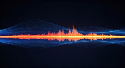 Abstract audio visualization with blue and orange wave-like patterns over a dark backdrop