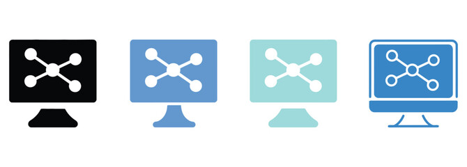 Visualize your digital connections with these modern network monitor icons for seamless integration, perfect for showcasing data streams, communication links, or global networks online