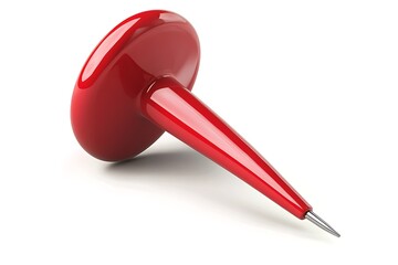 Red glossy pushpin thumbtack pointing right on white background