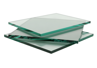 Stack of three clear glass panes isolated on transparent background