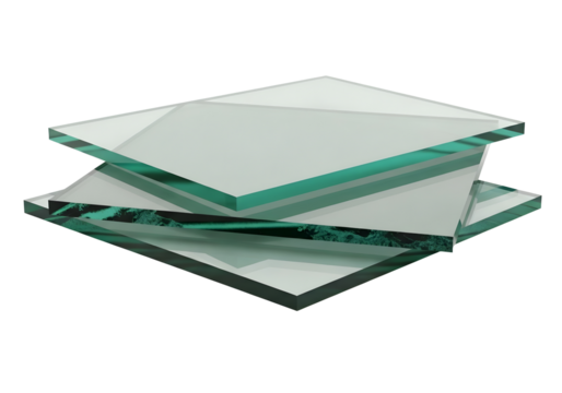 Stack of three clear glass panes isolated on transparent background