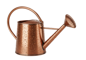Vintage copper watering can with decorative pattern isolated on transparent background