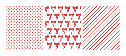 set of seamless pattern. red bows, dots and line. vector wallpaper © Olha Ye