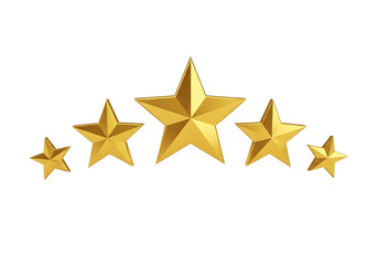 Obraz premium Five golden stars arranged in an arc isolated on transparent background