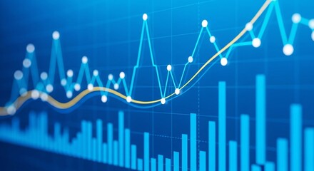 Dynamic Line Graph Depicting Market Trends and Business Analytics on a Vibrant Blue Background for Data Visualization and Analysis