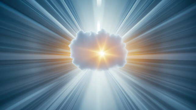 A serene depiction of divine light emerging from a cloud, symbolizing hope and inspiration amidst a tranquil backdrop. - Powered by Adobe