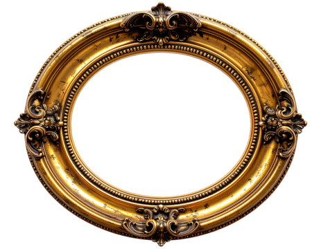 Ornate antique oval picture frame, gold, detailed
