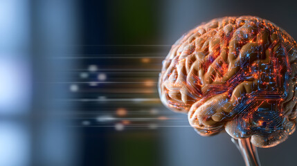 Abstract representation of a brain with dynamic motion, symbolizing thoughts, creativity, and neural connections.