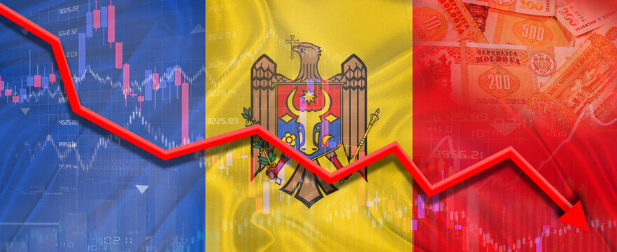 Moldavia financial crisis on economic graph. Financial fall Moldovan on economy market