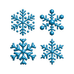 Four blue snowflakes with different shapes and designs