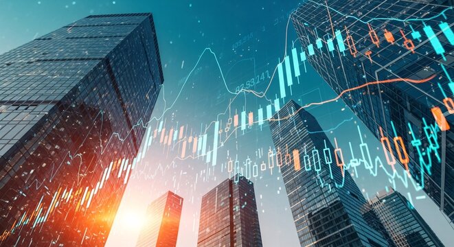 Modern Building With Graph Chart Data Analysis Presentation Concept Showing Increase Sales With Indicator Corporate Investment And Finance