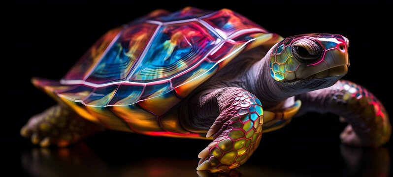 A turtle , a small creature made of glass that is sitting in the palm of your hand,generative AI