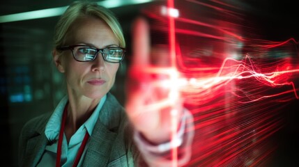 Innovative business actions technology expert in high-tech environment analyzing data visualizations