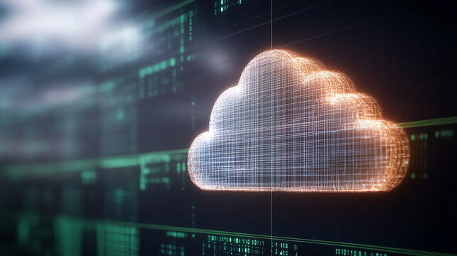 Digital cloud concept with glowing data connections representing modern data storage and cloud computing technology. - Powered by Adobe