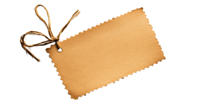 Kraft Paper Tag with Twine on Transparent Background