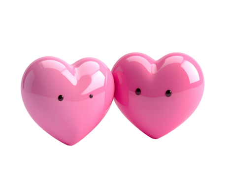 Two pink hearts with cute black eyes