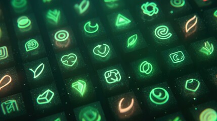 Digital symbols display virtual space graphic design futuristic environment close-up view conceptual art for modern tech