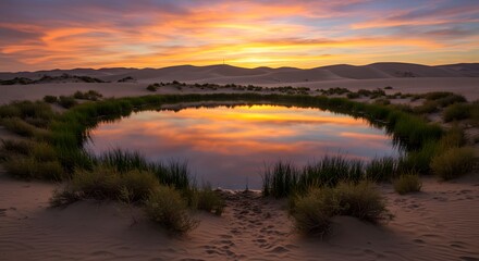 The serene beauty of a solitary desert pond.