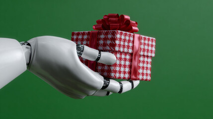 3d rendering Christmas gift box in robot's hand.