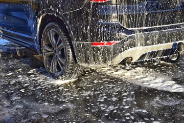 Car in foam at the car wash.